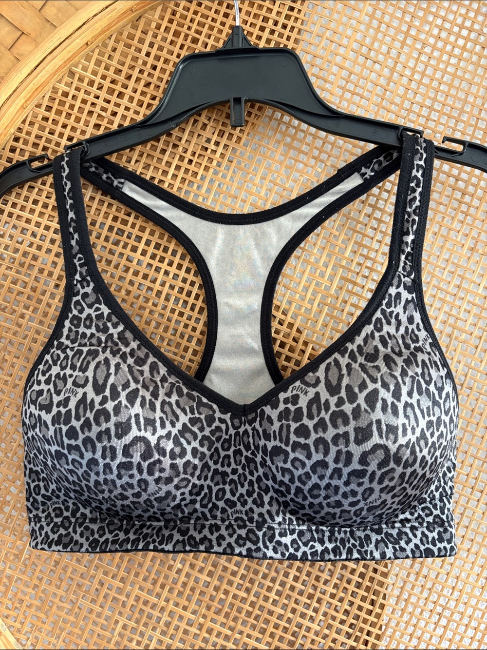 Victorias Secret Striped Sports Bra in Black and Gray Medium